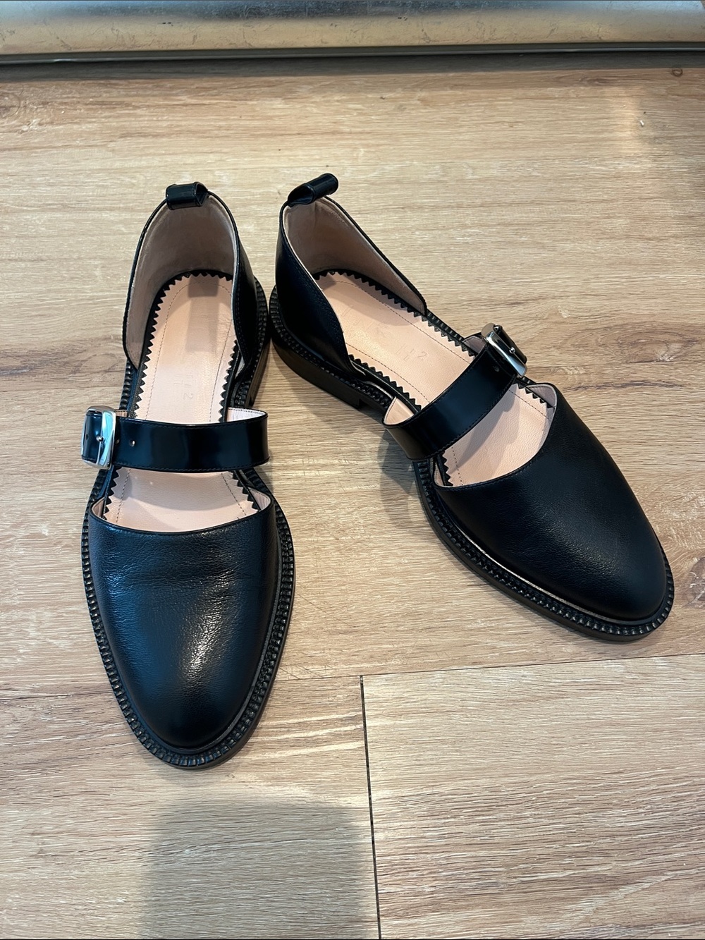 INCH² Caviar Black Leather Mary Jane Flats Size EU 40/US 10